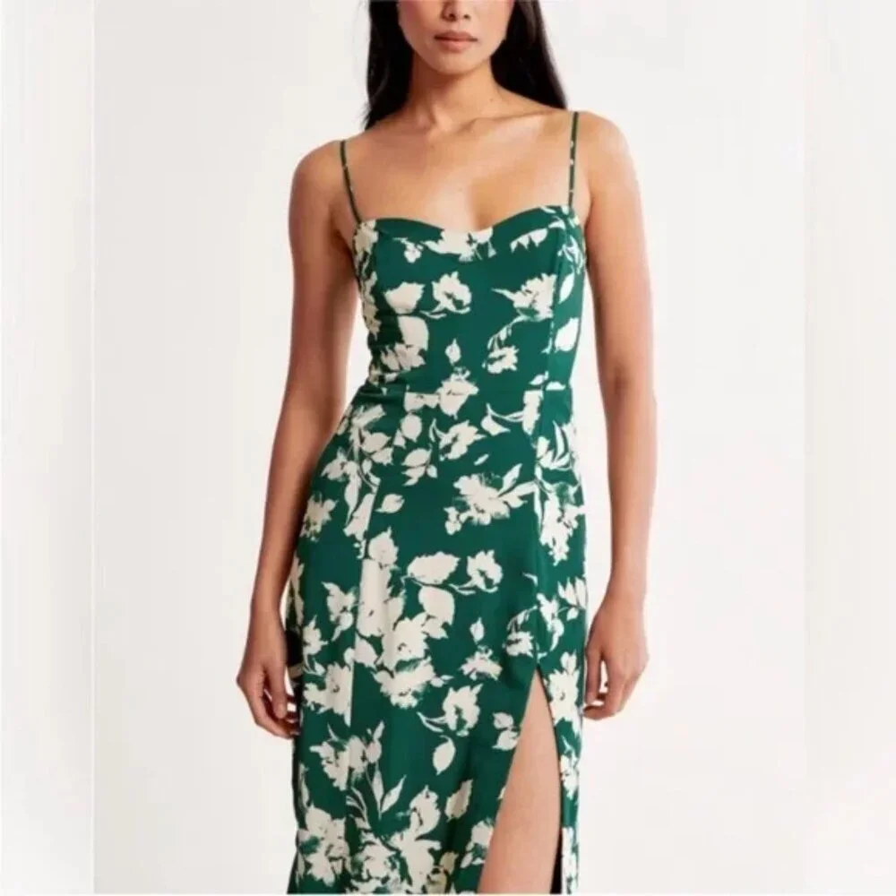 Abercrombie & Fitch Green Camille High-Slit Maxi Dress Size XLT 41245